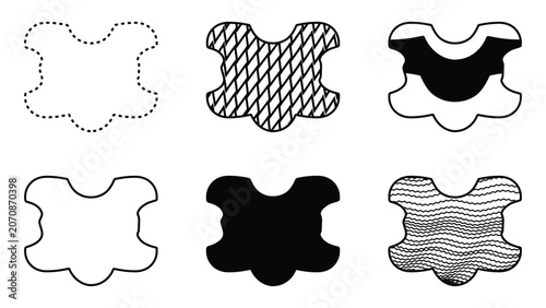 Abstract Cloud Badge Icon Set, Decorative Curved Label Shapes Vector Illustration with Patterns and Outlines