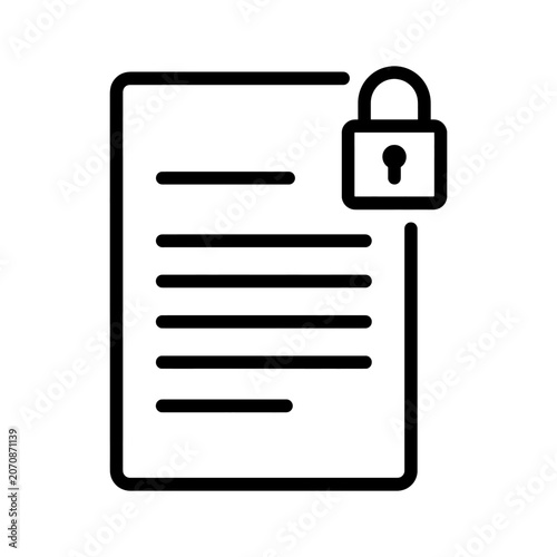 Flat illustration of secure document icon protected file symbol with padlock confidential data and privacy concept line art vector illustration
