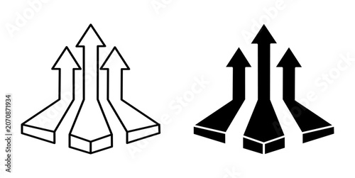 Photos three rising 3d arrows icon, growth target merging or up trend concept vector