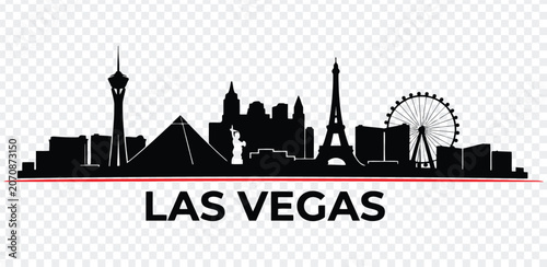 Photography Las vegas skyline silhouette with famous landmarks and buildings