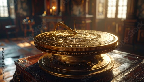 Exquisite Ornate Brass Astrolabe Intricately Engraved for Celestial Navigation and Astronomical Study