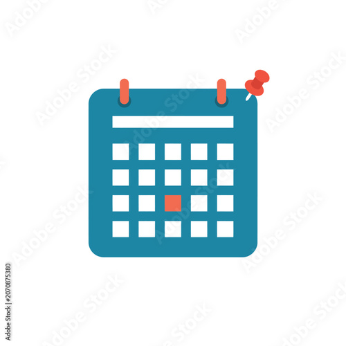 Calendar Icon With Push Pins Flat Vector Illustration