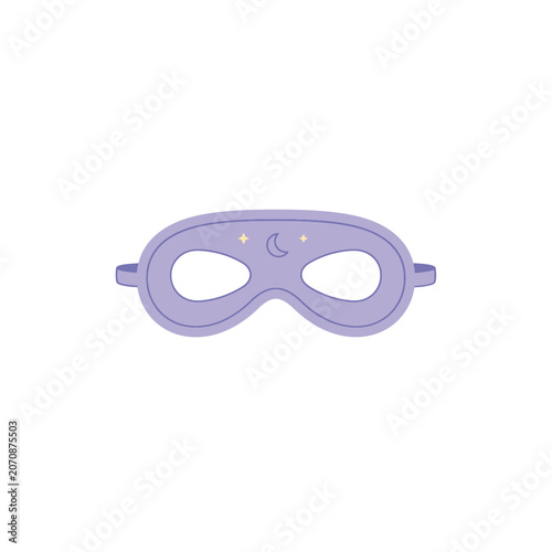 Lavender colored sleep mask illustration with crescent moon and stars