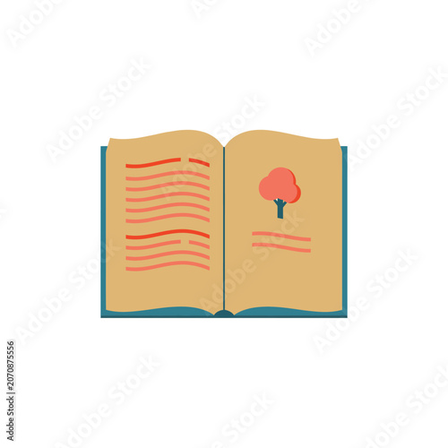 Open book with illustration flat vector graphic on white background
