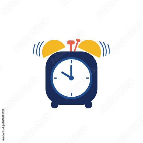 Alarm clock illustration flat vector graphic with ringing bells