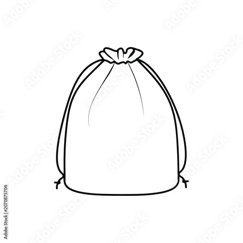 Drawstring bag silhouette black and white line art on transparent background