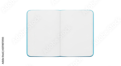 Open notebook with blank white pages for notes and writing isolated on transparent background