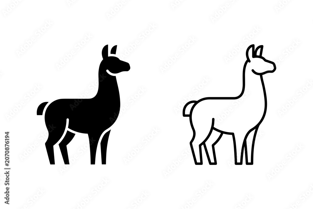 Obraz premium Two stylized llama icons, one solid black and one outline, presented side by side