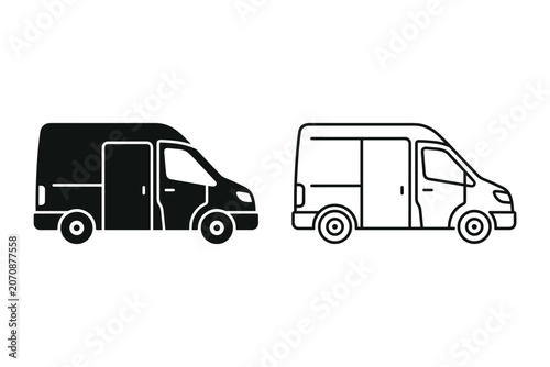 Two vans, one solid black silhouette and one outline, shown side by side