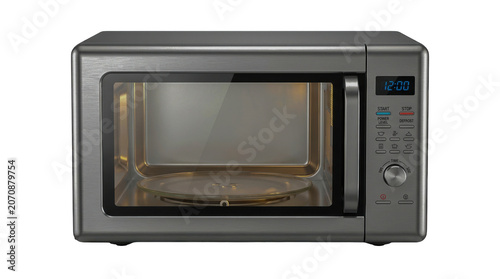 Fotografie Modern silver microwave oven for kitchen cooking and food heating isolated on tr