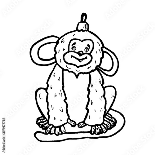 Hand drawn black line art monkey symbol of the year of the monkey for Christmas tree decoration on isolated background, perfect for Christmas decorations, cards, packaging, gifts and banners