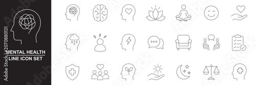 Fotografía Mental health web icons in line style