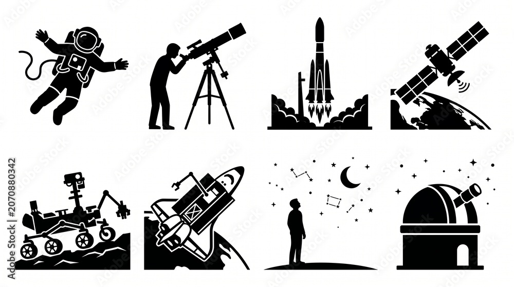 Obraz premium Space Exploration Astronomy and Universe Discovery Icon Set