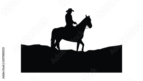 Fotografi Wild West cowboy riding horse silhouette, cowboy and horse silhouettes, Western