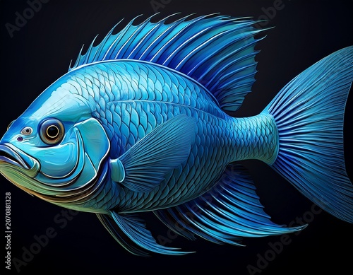 a vibrant blue fish isolated perfect for aquatic designs it has a detailed textured surface with fins and scales