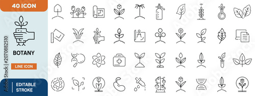 Photos Botany Line Icon Set with Plants, Leaves, Sustainability, Ecology and Nature Ele