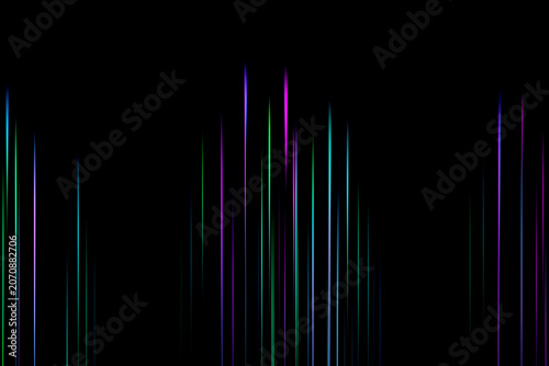 Abstract vertical glowing light streaks in blue, green, purple and pink tones on a black background. Luminous lines form a clean futuristic pattern with a sleek minimal visual style.