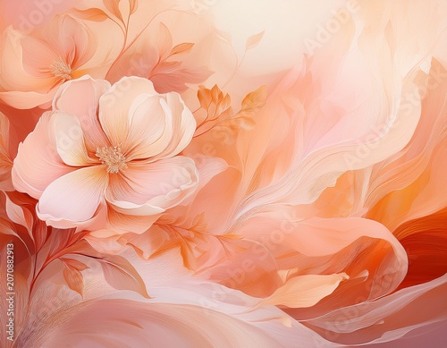soft peach abstract painting featuring delicate floral textures against a warm background