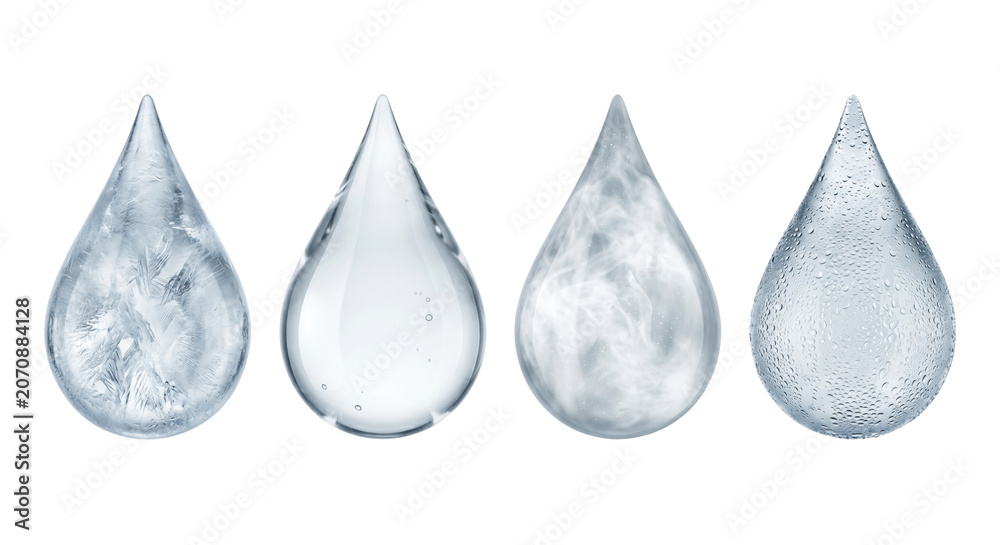Obraz premium Water droplets with ice bubbles smoke and condensation, isolated on transparent background