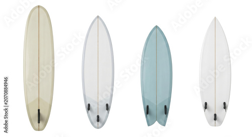 Bild auf Leinwand Surfboards variety in different shapes and fin setups, isolated on transparent b