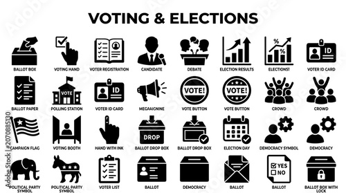 Bild auf Leinwand Voting and Elections icons set representing democratic process, political partic
