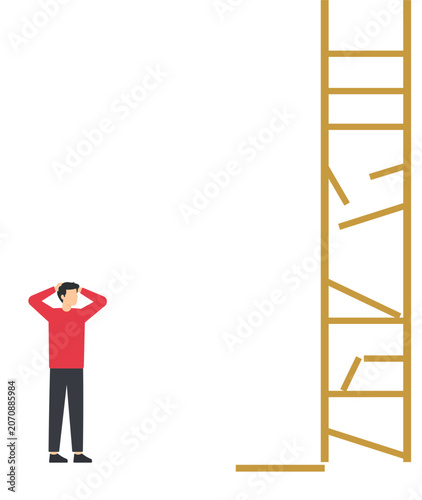 Billede på lærred Businessman Facing a Broken Ladder