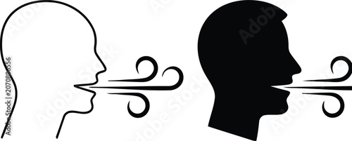 Obraz na płótnie Human profile breathing or speaking vector illustration.