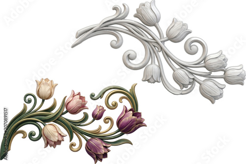 Decorative floral flourish with tulip motifs