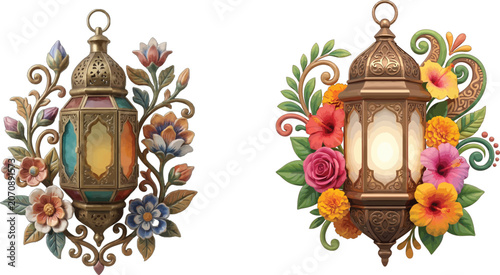 Vintage style lanterns with floral, lighting