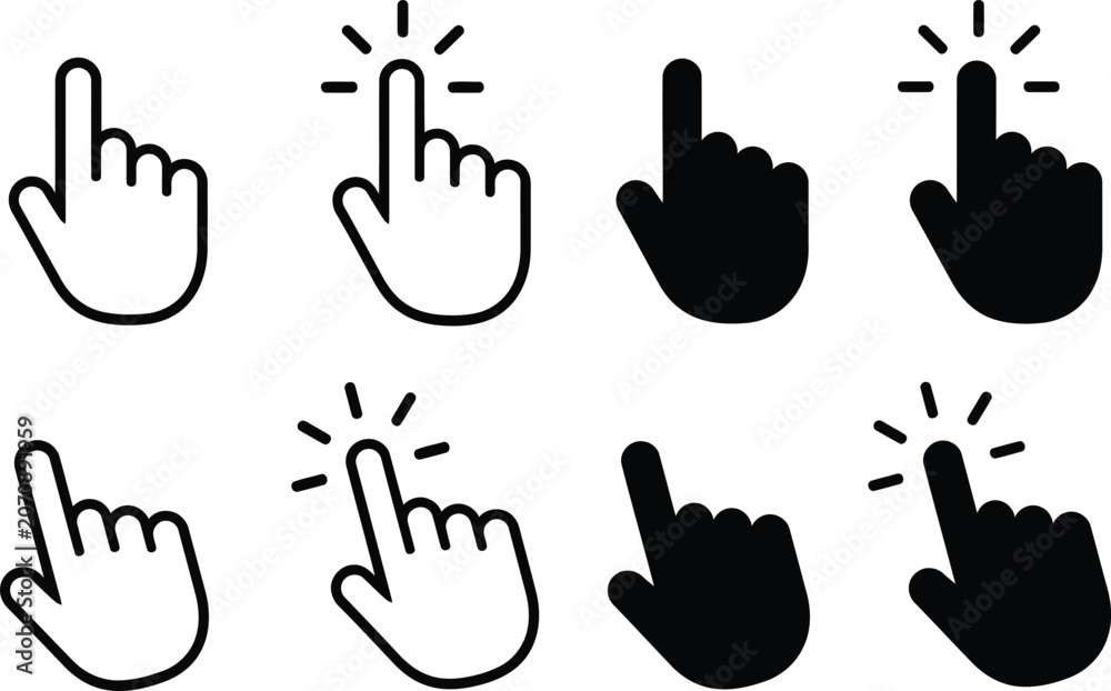 Fototapeta premium Hand cursor icon. Hand click icon set. Pointer sign and symbol set