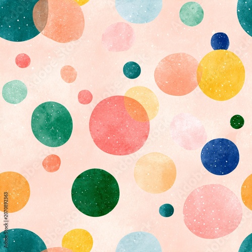 Display of multiple polka dots in different colors on a light background