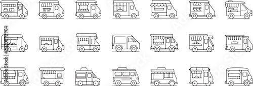 foodtruck icons line art editable vector illustrations