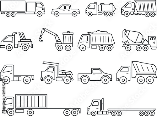 фотографія truck icons line art collection for logistics transport and industry