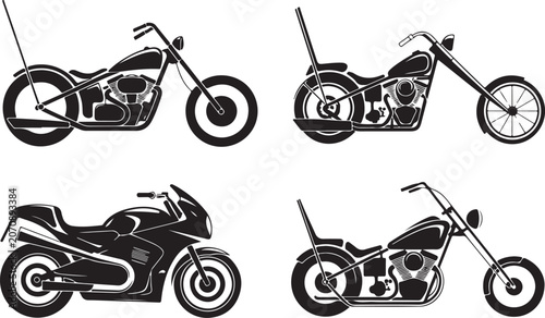 Konstfotografi motorcycle icon chopper and sportbike line art black and white