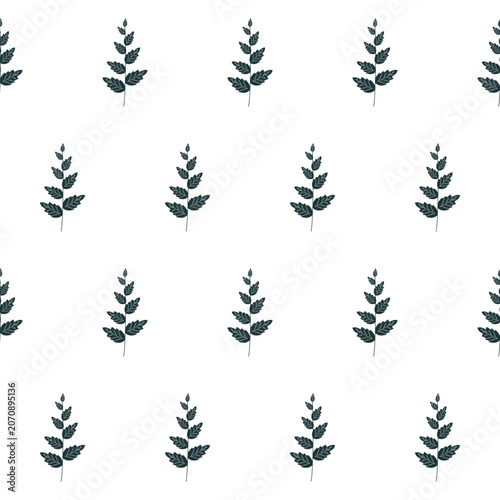 vector seamless botanical pattern with plants on white background.