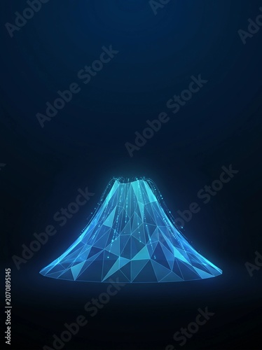 Abstract Digital Mountain with Glowing Blue Wireframe and Particles