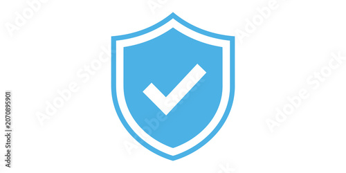 Foto Blue shield icon with black checkmark on transparent background