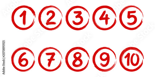 Photography Red numbers 1 to 10 in circles on transparent background