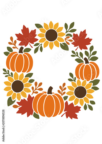 Thanksgiving SVG, Sunflower Pumpkin Wreath SVG, Fall Wreath SVG 