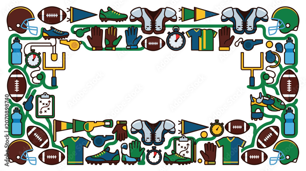 Fototapeta premium American Football Sports Equipment Border Design with Copy Space