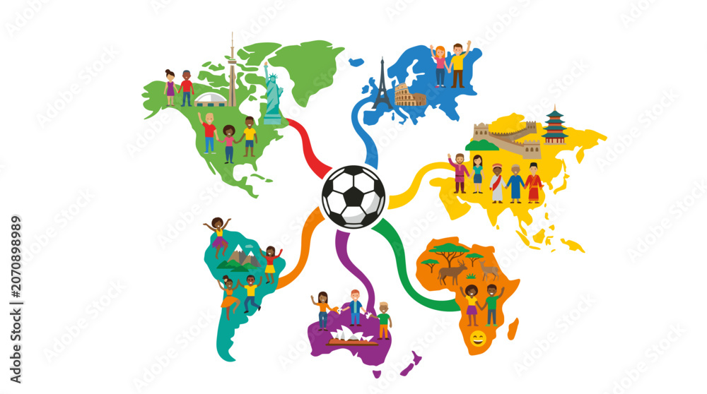 Fototapeta premium Global Football Unity Diverse People Celebrating Around the World