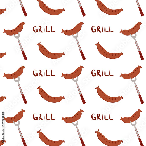 Grilled Sausages Pattern. BBQ Festival Background for Oktoberfest Menus, Food Packaging and Restaurant Branding