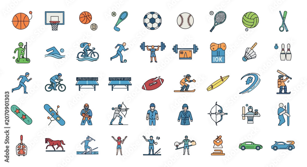 Fototapeta premium Collection of various sports icons and symbols.