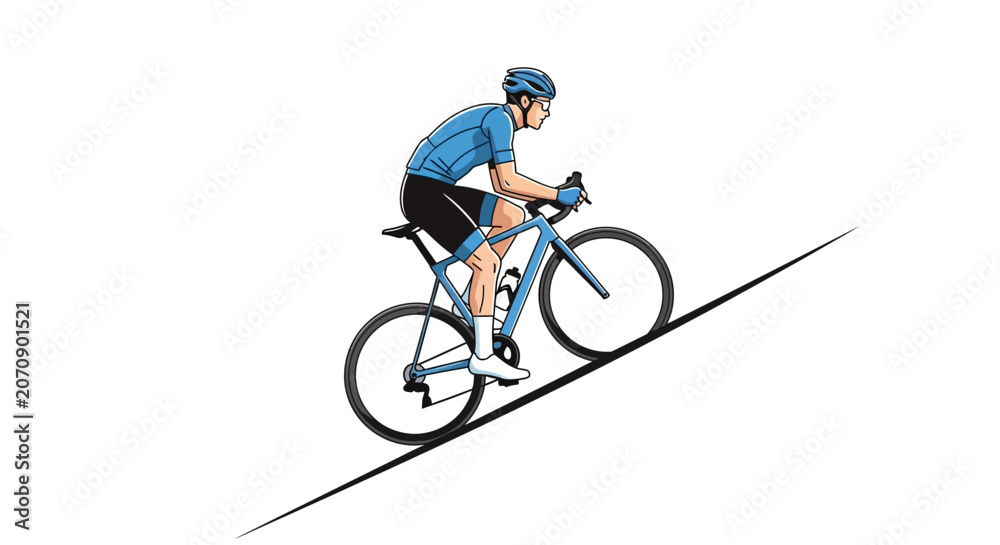 Fototapeta premium Man riding bicycle on sloping road.