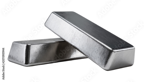 Foto Isolated two shiny silver or aluminum metal bars, precious asset for investment