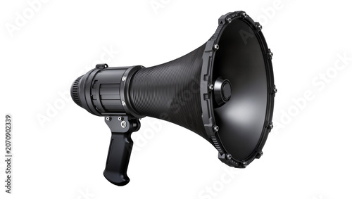 Bild auf Leinwand Isolated modern black professional bullhorn megaphone with sleek design and stur
