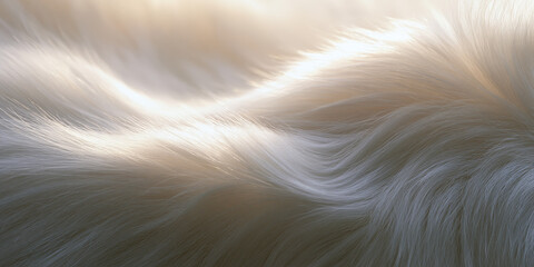 Extreme macro photograph of soft polar bear fur with warm glowing backlight and flowing wavy texture