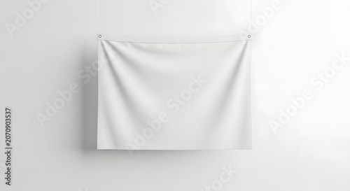 Blank fabric banner mockup on white wall realistic presentation for design visualization