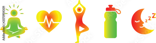 Photos Wellness icons with yoga, heart rate, water bottle, and sleep symbols