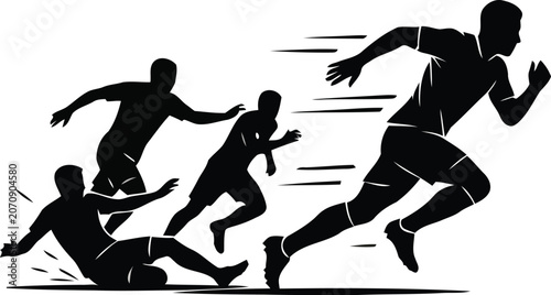 Billede på lærred Running athletes silhouette against a white background dynamic vector illustrati